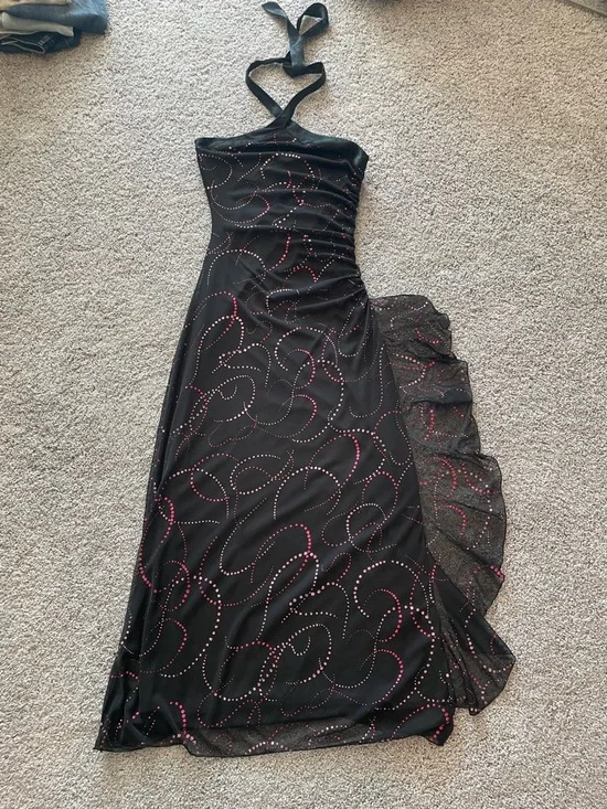 I.N. San Francisco Black One-Shoulder Evening Gown with Pink Dot Swirl - Picture 4 of 4